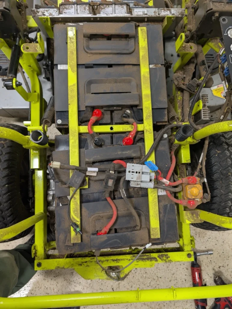 These pictures depict the BEST Battery team performing a Ryobi Zero-Turn Mower Battery Upgrade on a ZT540e model zero-turn mower.