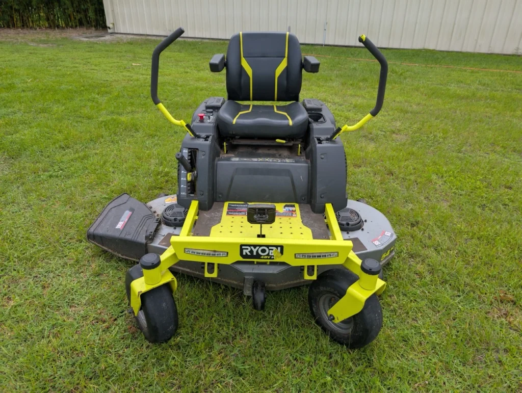These pictures depict the BEST Battery team performing a Ryobi Zero-Turn Mower Battery Upgrade on a ZT540e model zero-turn mower.