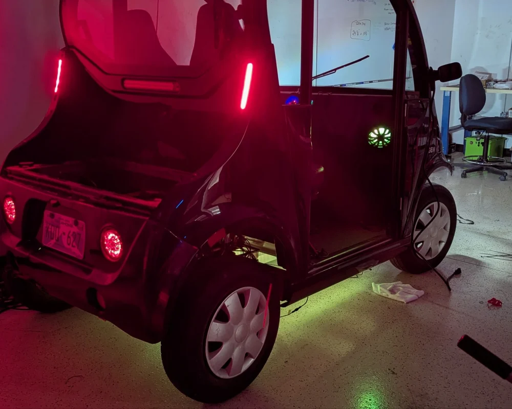 Updates to this Gem Car included new speakers and golf cart LED lighting.